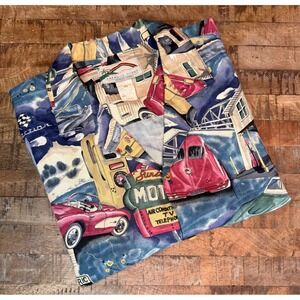 Paradise Found Mens Route 66 Corvette Classic Car Aloha Shirt Rayon Large L